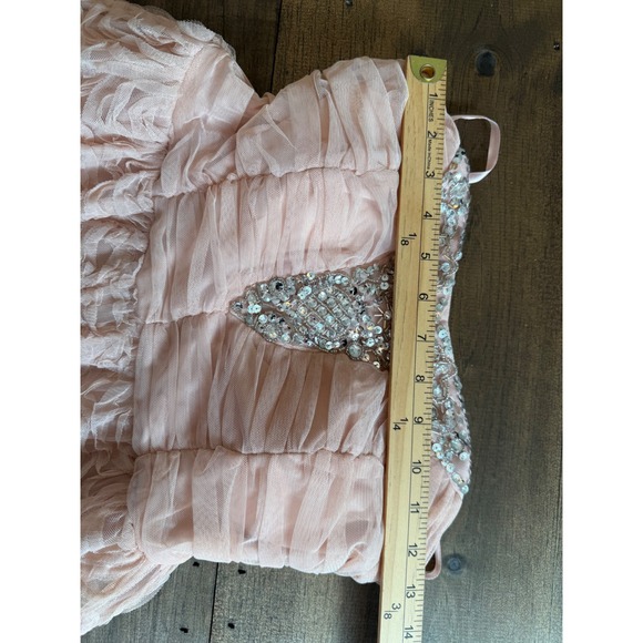 Trixxi Blush Pink Rosette Maxi Dress Rhinestone Sweetheart Formal Prom Size 9 - Picture 12 of 13